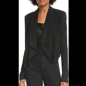 Alice + Olivia Black Harvey Open Front Suede Cropped Jacket Size: M